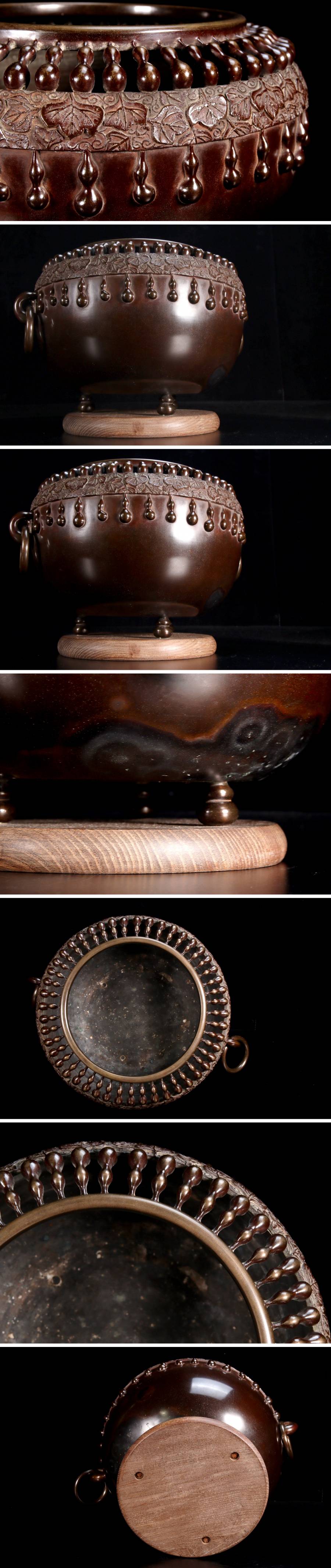魅力的な価格 35.5cm 瓢箪透蓋火鉢 銅製 中川浄益造 古美術品 。◇錵