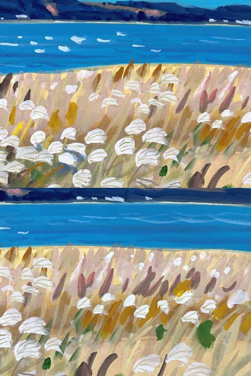 真作保証】小堀進「青空」水彩画 直筆サイン シール有り 絵画 FCP】 真